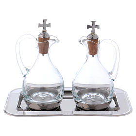 Molina cruets set for water and wine in steel and crystal