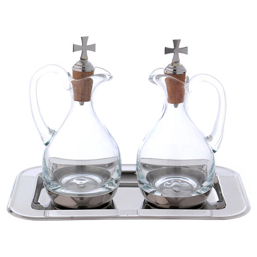 Molina cruets set for water and wine in steel and crystal 1