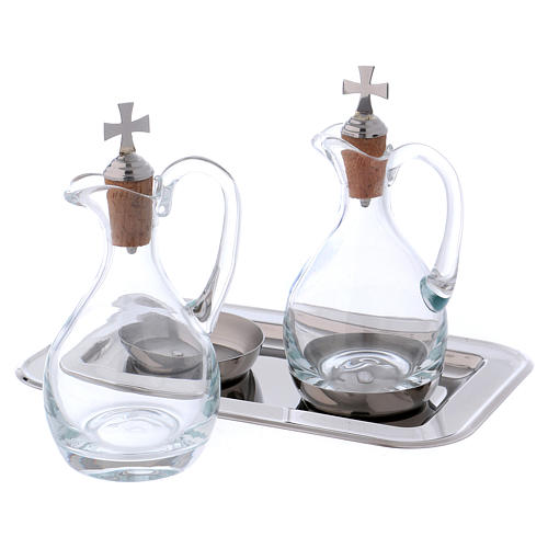 Molina cruets set for water and wine in steel and crystal 2