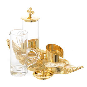 Cruets on palm leaf with tray in golden bronze 100 ml