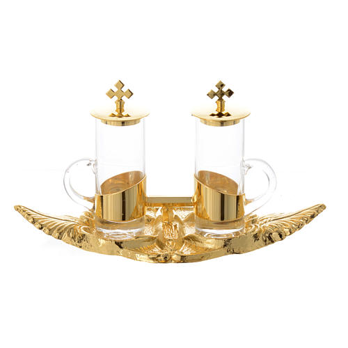 Cruets on palm leaf with tray in golden bronze 100 ml 1