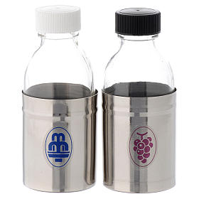 Cruets with hermetic lid, water and wine symbols 125 ml