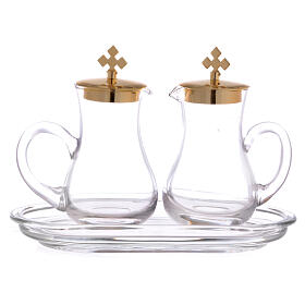 Pair of small cruets with a glass tray