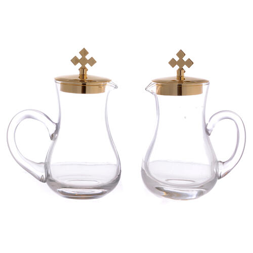 Pair of small cruets with a glass tray 3