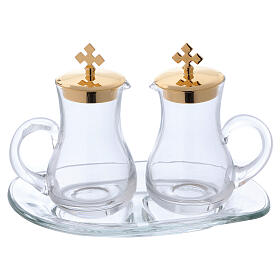 Glass cruet set with tray