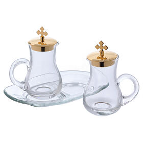 Glass cruet set with tray