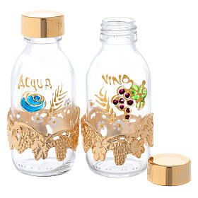 Wein- und Wasserflaschen mit goldener Traubenzwinge (125 ml)