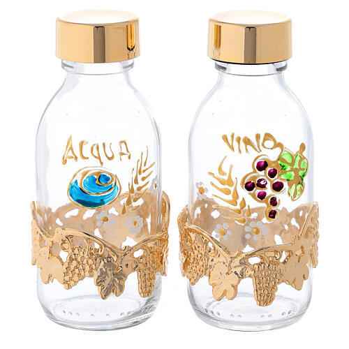 Wein- und Wasserflaschen mit goldener Traubenzwinge (125 ml) 1