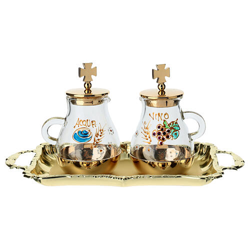 Hand painted water and wine set in gold plated brass 1