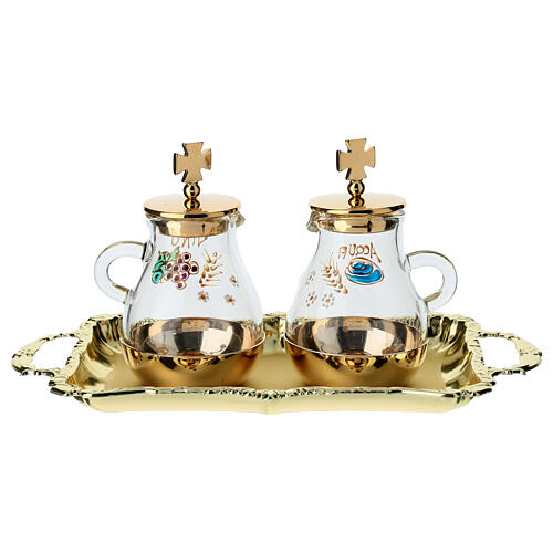 Hand painted water and wine set in gold plated brass 3