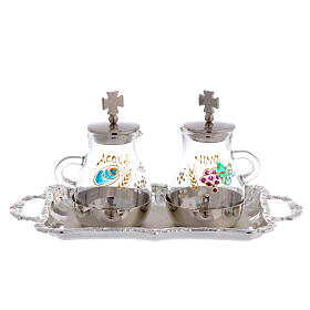 Hand painted water and wine set in silver plated brass