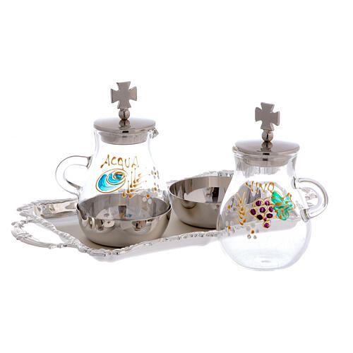 Hand painted water and wine set in silver plated brass 2