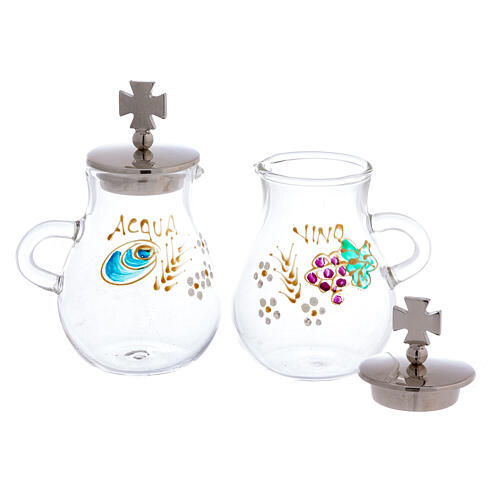 Hand painted water and wine set in silver plated brass 3