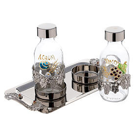 Hand painted cruet set in nickel-plated brass 125 ml grapes and leaves