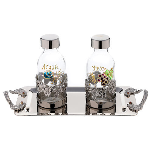 Hand painted cruet set in nickel-plated brass 125 ml grapes and leaves 1