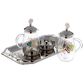 Burettes liturgiques en métal: Burettes verre Côme peintes à la main 160 ml plateau laiton argenté