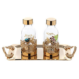 24-karat gold plated brass cruet set hand painted leaves and grapes 125 ml