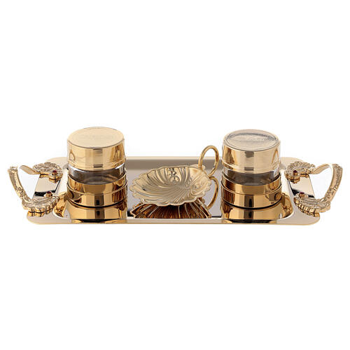 Double oil stock for Baptism with 24-karat gold plated shell 2