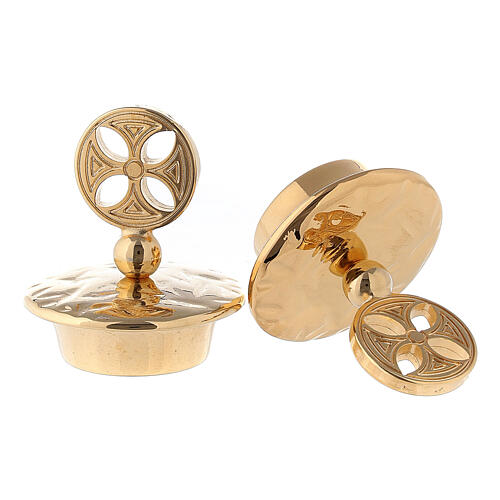 Set of gold plated brass lids round cross for Venise-Rome cruets 2