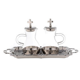 Burettes liturgiques en métal: Set burettes eau et vin laiton nickelé modèle Parme 75 ml