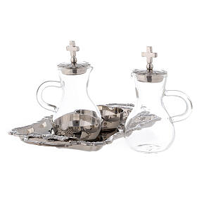 Burettes liturgiques en métal: Set burettes eau et vin laiton nickelé modèle Parme 75 ml