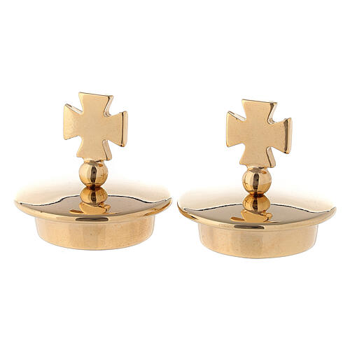 Caps for cruets, Maltese cross, 24K gold plated brass, Bologna model 1