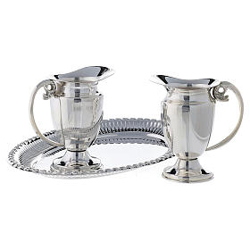 Engraved brass silver-plated mass cruet set with tray