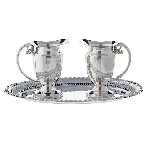 Engraved brass silver-plated mass cruet set with tray 1