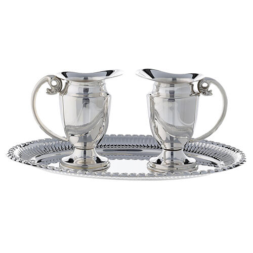 Engraved brass silver-plated mass cruet set with tray 6