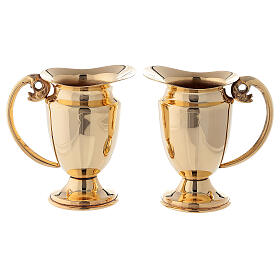 Mass cruet set pair golden brass with engraved spare parts