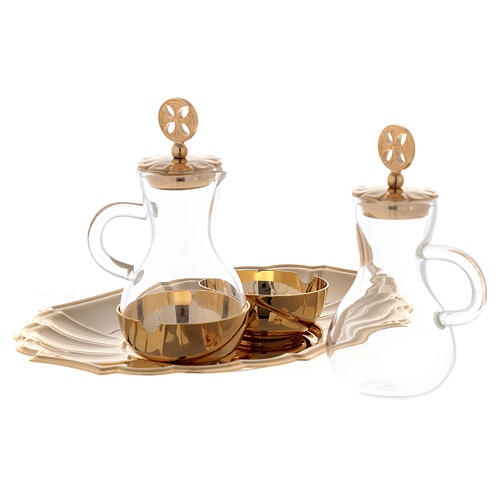 Church cruets with decorations and golden tray 2