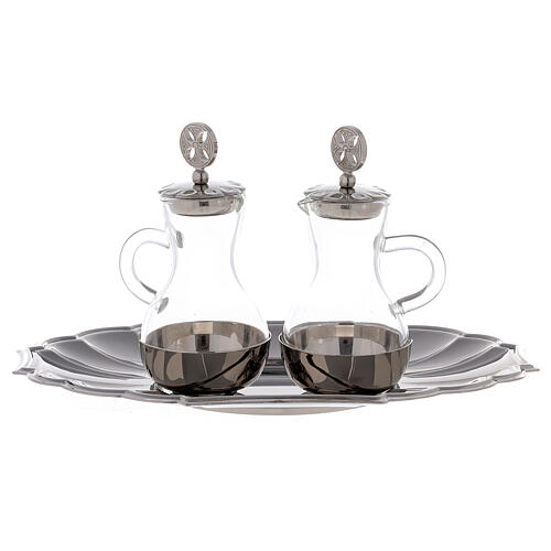 Cruets with decorations and silver tray 1