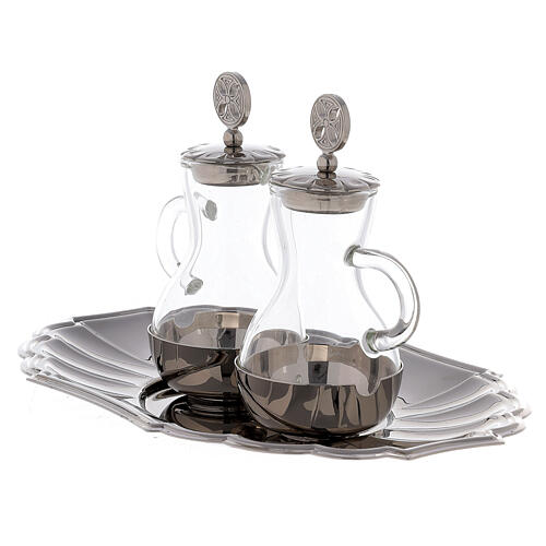 Cruets with decorations and silver tray 3