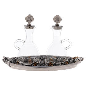 Glass cruets with silver-plated tray