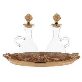 Glass cruets with gold plated tray