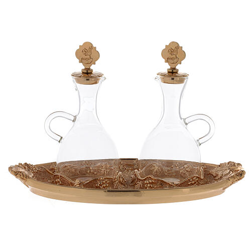 Glass cruets with gold plated tray 1