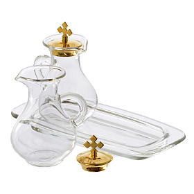 Set with 2 glass cruets and tray