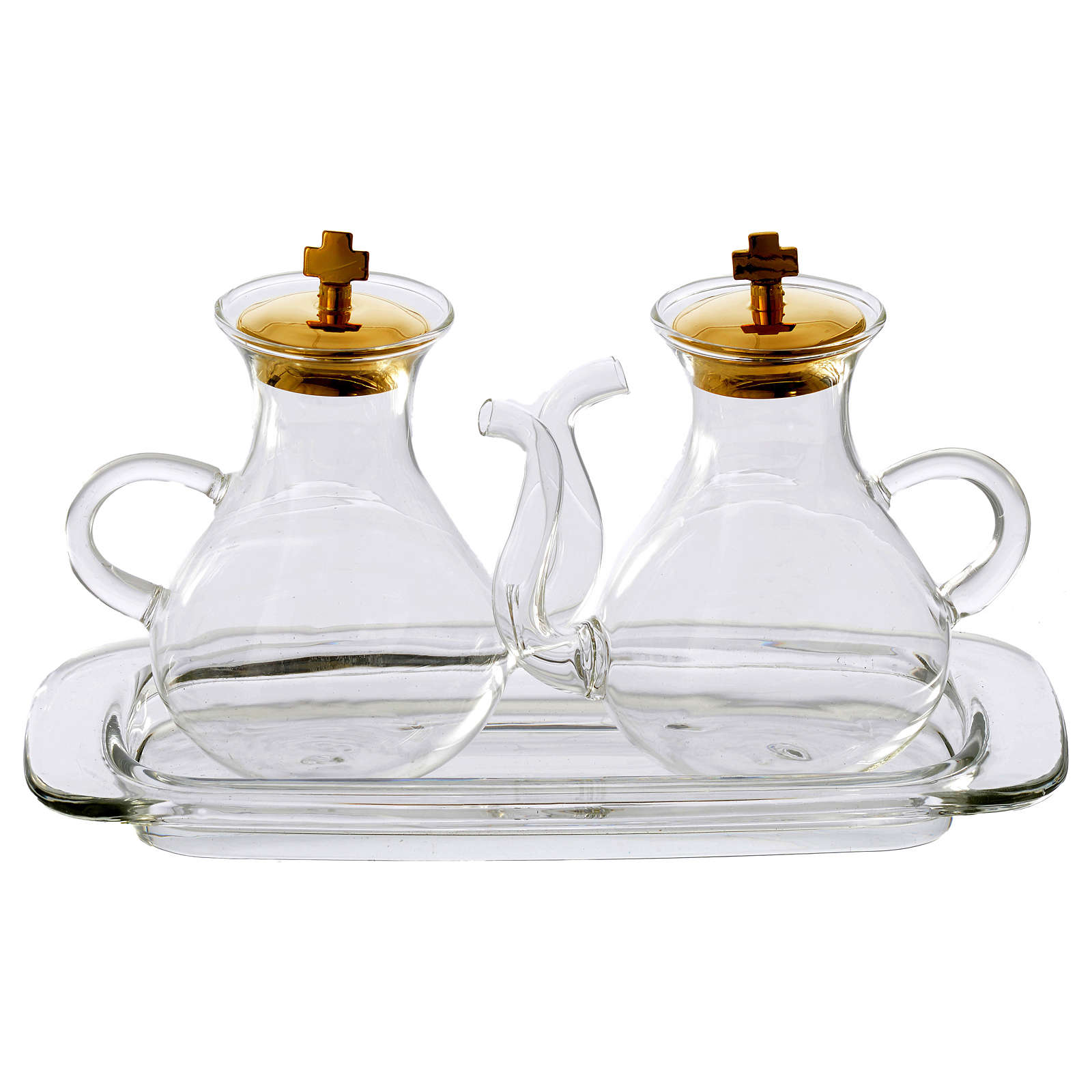 Glass cruets set and tray online sales on