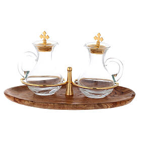 Cruet set and tray in Holy Land olive wood