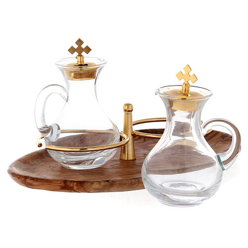 Cruet set and tray in Holy Land olive wood 2