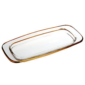 Rectangular glass cruet tray for mass, 20x9.5 cm with golden edge