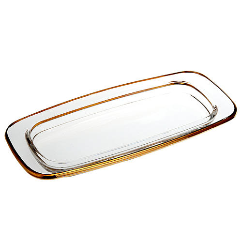 Rectangular glass cruet tray for mass, 20x9.5 cm with golden edge 1