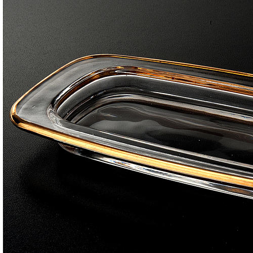 Rectangular glass cruet tray for mass, 20x9.5 cm with golden edge 2