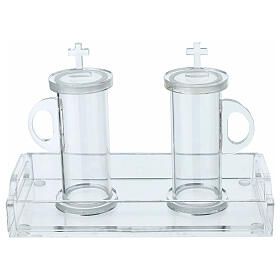 Vassoio e ampolle con croce in plexiglass 100 ml