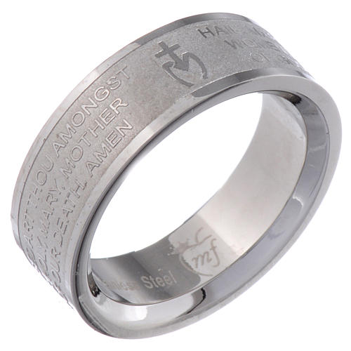 Prayer ring HAIL MARY in stainless steel - ENGLISH LUX 1