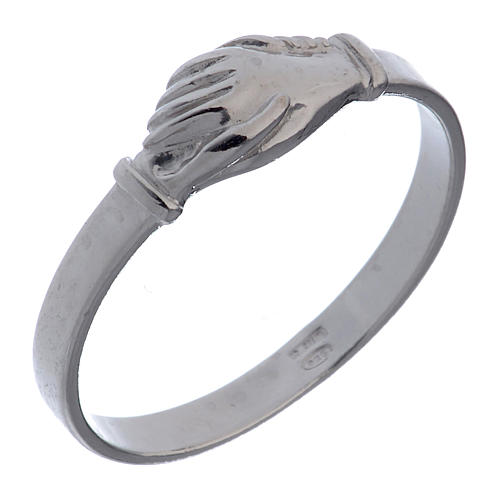 Saint Rita ring in 925 silver with shaking hands 1