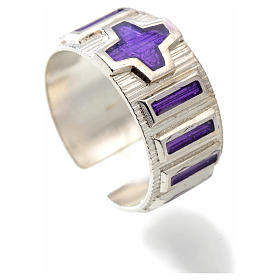 Single decade rosary ring  silver and violet enamel
