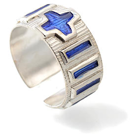 Single decade rosary ring  silver and blue enamel
