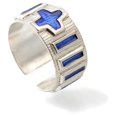 Single decade rosary ring  silver and blue enamel 2