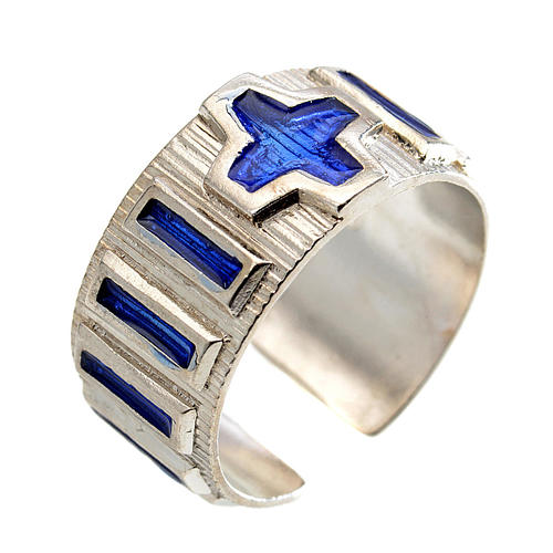 Single decade rosary ring  silver and blue enamel 1